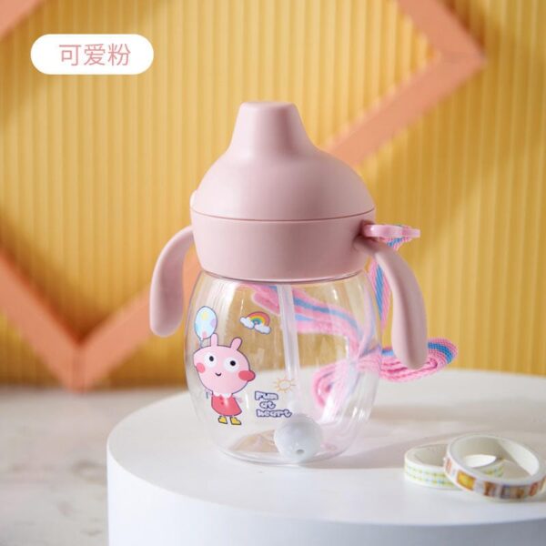 Kids Double Handle Plastic Water Bottle – No-Spill Sippy Cup with Ball Straw Kids Double Handle Plastic Water Bottle – No-Spill Sippy Cup with Ball Straw