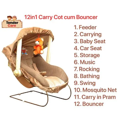 12-in-1 Baby Bouncer, Rocker & Carry Cot – Soft Cushioned Infant Seat with Music, Mosquito Net & Storage – Safe & Portable Newborn Swing Chair 12-in-1 Baby Bouncer, Rocker & Carry Cot – Soft Cushioned Infant Seat with Music, Mosquito Net & Storage – Safe & Portable Newborn Swing Chair