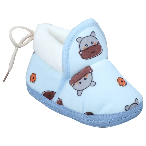 WB-031-BL_2 Baby Moo Face Printed Soft Slip-On Shoes – Warm & Cozy Plush Booties for Infants & Toddlers