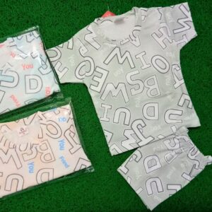 Premium Alphabet Print Baby Night Suit 3-Piece Set for 1-2 Years – Soft Cotton Sleepwear