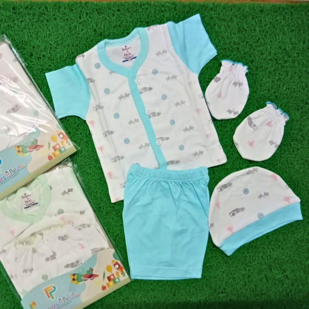 0 Size Baby Cotton Clothing Set – 3 Set Combo | Newborn Essential with Shirt, Shorts, Cap, Mittens